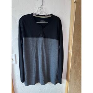 Smartwool Merino Sport 150 Henley Mens Large Long Sleeve Black Gray Colorblock